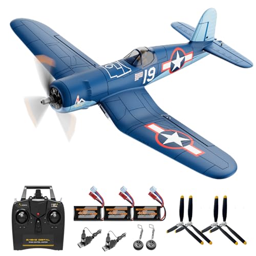 Volantexrc Brushless RC Planes, 4 Channel F4U Corsair RTF RC Airplane Fighter, 6-Axis Gyro wiih 3 Flight Modes, One-Key Aerobatic, Wingspan 500mm Fuselage 396mm, with 3 Batteries, Ideal Park Flyer