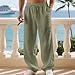 FQZWONG Men's Linen Pants Breathable Heat-dissipating Straight Leg Pants Loose-Fitting Casual Pocketed Sports Trousers（2-Army Green,XX-Large