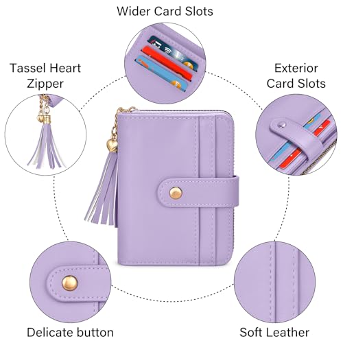 Image of oscaurt Wallet Women Small RFID Blocking Bifold Credit Card Wallets with ID Window and Tassel Zipper Coin Pocket Ladies Wallet