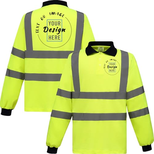 Hi Vis Safety Polo Shirt Custom Your Logo with High Visibility Reflective Strips Long Sleeve T-Shirt Yellow