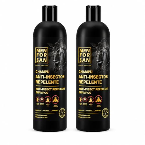 MENFORSAN | Pack 2 Unidades | Champú Anti-Insectos Repelente para Caballos, 1L | con Margosa, geraniol y lavandino | Bio, 100% Natural | Eficiente contra Moscas y Tabanos