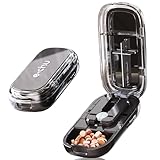 DUBSTAR Pill Cutter Splitter for Cutting Multiple Pills, 1/2 1/4 Pill Cutter Splitter for Small and Tiny Pills (Clear Black)