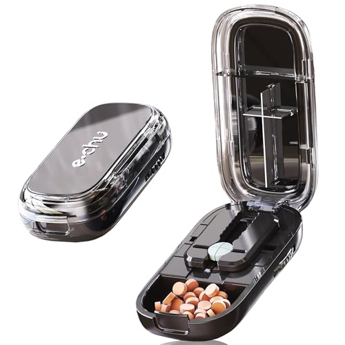 DUBSTAR Pill Cutter Splitter for Cutting Multiple Pills, 1/2 1/4 Pill Cutter Splitter for Small and Tiny Pills (Clear Black)