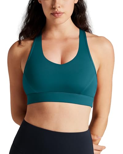 Image of QUEENIEKE BareFlow Women's Sports Bras with Phone Pocket Medium Impact Padded Racerback Workout Gym Crop Top Running Yoga Bra