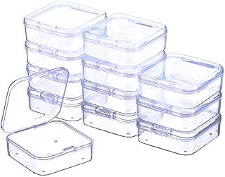 12Pcs Clear Plastic Beads Storage Containers Box Case with Flip-Up Lids for Items Pills Jewerlry Findings Tiny Bead (2.2×2.2×0.82 Inch)