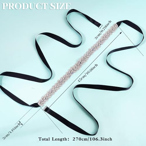 obmwang Bridal Rhinestone Crystal Belts Wedding Satin Sash Belt for Special Occasion Dress Bridal Sash, Black2