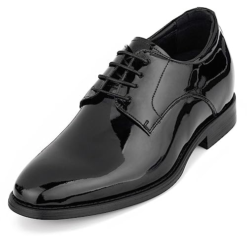 CALTO Men's Invisible Height Increasing Elevator Shoes - Black Patent Leather Lace-up Formal Dress Oxfords - 2.8 Inches Taller - Y7401 - Size 9 D(M) US