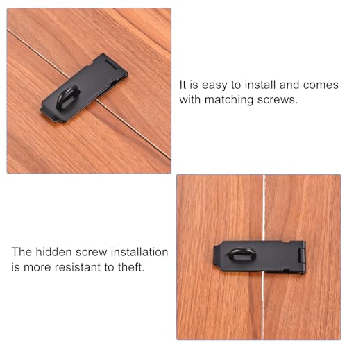 Image of PATIKIL 3 Inch Door Locks Hasp Latch, 2Pcs Stainless Steel Hinge Lock Padlock Clasp Hasp Lock Latch Door Gate Lock Hasp with Screws for Cabinet Drawer, Black