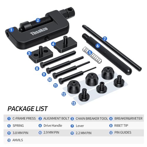 Image of 15Pcs Motorcycle Chain Breaker and Rivet Tool Kit - Universal Chain Tool for Sizes 25 to 630, Chain Link Removal Tool for Dirt Bike, Bicy, ATV (Red)