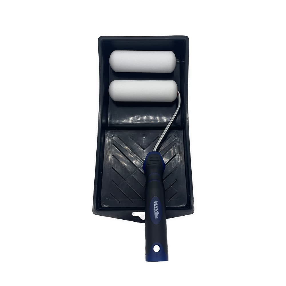 Maxim Kit de mini rouleau professionnel en mousse, manchons doubles de rouleau en mousse de 10,2 cm, mini plateau noir de 10,2 cm, rouleaux en mousse haute densité et poignée en caoutchouc souple,