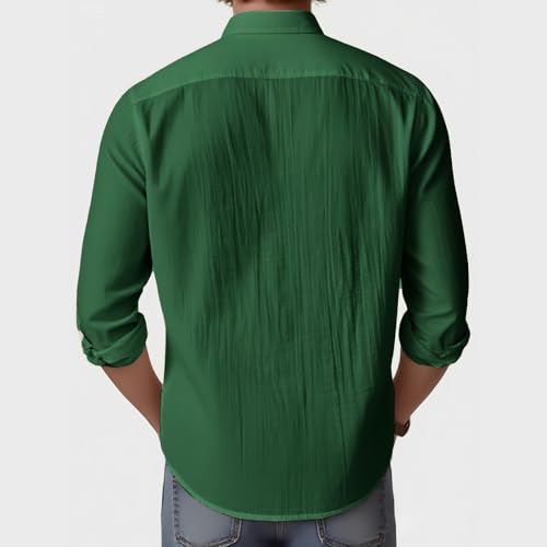 Mens Cotton Linen Shirt Wrinkled Fabirc Lightweight Breathable Button Down Shirt Lapel Long Sleeve Beach Tops3