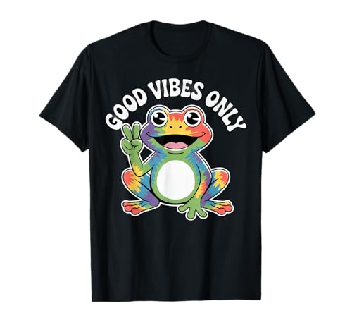 Good-vibes only rainbow frog maglietta