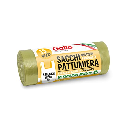 Gallo, 15 SacchettI Spazzatura in Plastica Riciclata, 100% Riciclato, 53x68cm, 30Litri, GIALLO TRASPARENTE