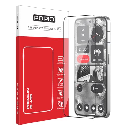 Image of POPIO Military-Grade Gorilla Tempered Glass for Nothing Phone 2 (Black) 9H Hardness, Edge-to-Edge Full Coverage, Anti-Scratch, Bubble-Free, Ultra Clear HD Glass, Oleophobic Coating, Face ID Compatible