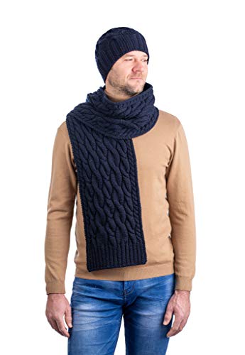 Saol - Men's - 100% Merino Wool - Cable Knit Scarf (Navy) #TOP1