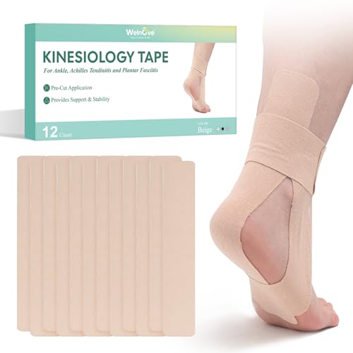 Welnove Kinesiology Tape 12 Precut Ankle Tape Provide Support for Ankle Ligament Stability to The Target Area Breathable K Tape for Daily use - Beige