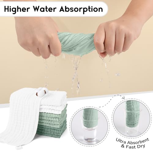 Image of Unnivoll Muslin Burp Cloths for Baby 100% Cotton Burping Cloths for Boys Girls Large 20''X10'' Extra Soft and Absorbent 12 Pack - White and Green