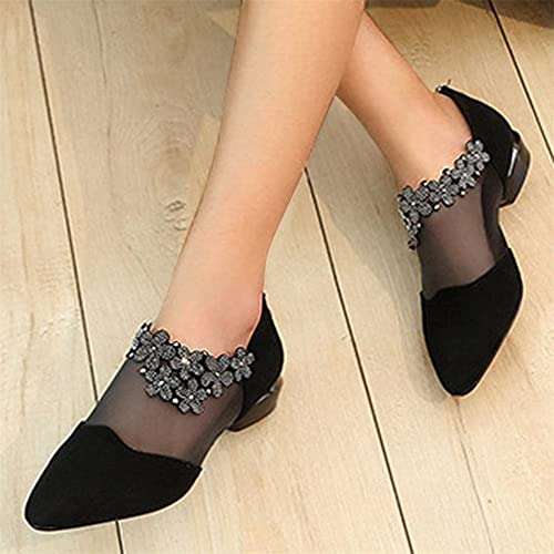 HOTRA Pointed Toe Wedding Rhinestone Slip On Suede Ankle Booties Breathable Ballet Block Heel Shoes (Color : Black2, Size : 8 US) 6