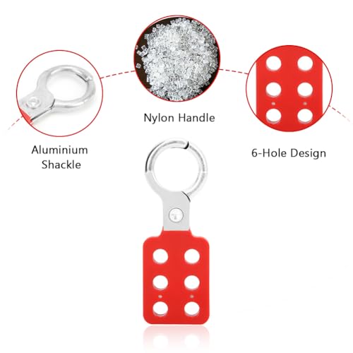 Image of Lock Out Tag Out Hasp, 10Pcs Aluminium Lockout Tagout Hasp Kit with 6 Holes Interlock for Lockout Station, Safety Hasp Lock for Padlocks