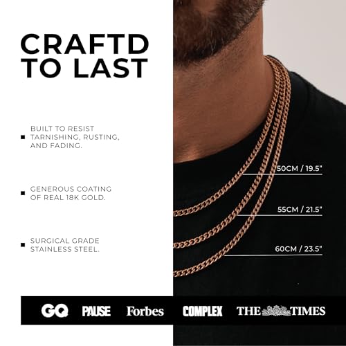 CRAFTD | Rose Gold Cuban Link Chain | Durable 18K Rose Gold & 316L Stainless Steel | Waterproof, Heat & Sweat Resistant | Gifts for Men | Men's Jewelry |4