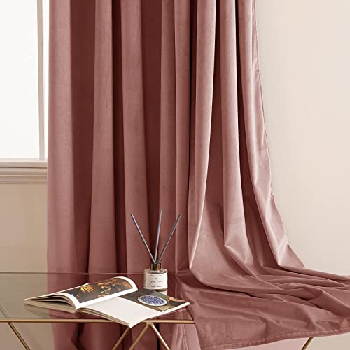 Woaboy Velvet Curtains 90 Drop Dusty Rose Pink Curtain for Living Room Thermal Blackout for Girls Bedroom Luxury Eyelet Drapes Window Treatment Insulated Soundproof & Room Darkening W46 x L90 2 Panels - Image 3