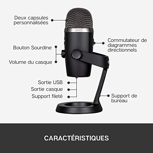 Blue Microphones Yeti Nano, Micro USB pour Enregistrer, Streaming, Gaming, Podcast, Micro Gaming Condensateur avec Effets Blue VO!CE, Micro PC & Mac, Cardioïde & Omni, Monitoring sans latence - Noir