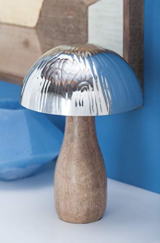 Deco 79 90895 Stainless Steel Mushroom Sculpture With Stalk, 11" X 8", Silver/Brown #TOP1