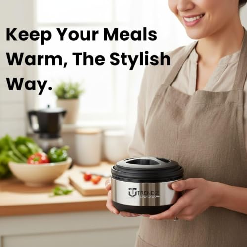 Image of Trendz 1000ml (1 Litre) Stainless Steel Insulated Casserole with Double Wall PUF Insulation | Advanced PUF Thermal Insulation for Long-Lasting Heat | Airtight Leak-Resistant Lid | Food Grade Steel Food Server (Silver) Heavy-Duty Durable Steel Body