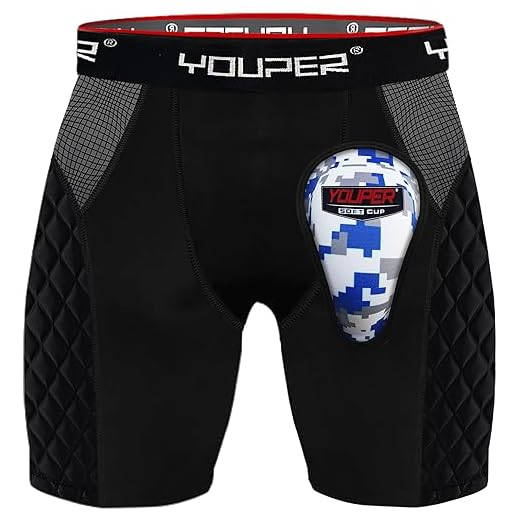 Youper Youth Elite Compression Sliding Shorts - Padded Slider Shorts with Soft Protective Athletic Cup for Baseball, Softball, Lacrosse, MMA (Black, Youth - Small)
