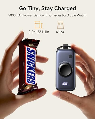 INIU Portable Charger, 5000mAh 20W External Phone Battery Pack, PD Fast Charging Keychain Power Bank with USB C Cable and Watch Charger, for iPhone 17 16 15 Air, Apple Watch Ultra 11 10 9 8 SE, etc. image 5