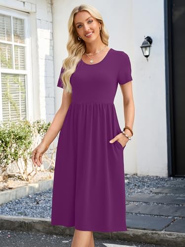 Image of Heymoments Women's Casual Short Sleeve Midi Dress Crewneck A Line Tiered Flowy Loose Travel Long Dresses with Pockets