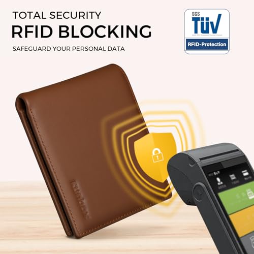 Image of RUNBOX Wallet for Men Leather RFID Blocking Bifold Front Pocket Wallet | Genuine Leather,Slim,12 Card Slots,2 ID Windows,2 Money Pockets, Gift for Men,Compact Travel Business Passport