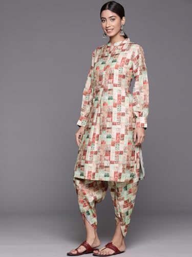 Kurta droite beige à imprimé géométrique Varanga style dhoti taille S - 2