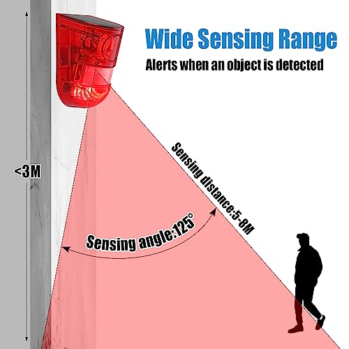Qualirey 6 Pack Solar Sound and Light Alarm Motion Sensor 129db Outdoor Security Siren Waterproof Motion Activated Detector Alarm 6 LEDs Flash Warning Strobe System for Home, Farm (Red)