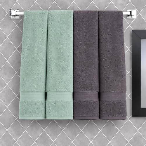 Image of Arvind 100% Cotton Towels for Bath | Towels for Bath Large Size | 500 GSM Bath Towel - Soft & Absorbent | 4 Piece Bath Towel for Men /Women | Urban Comfort | 70 cm x 140 cm - Aqua & Dark Grey