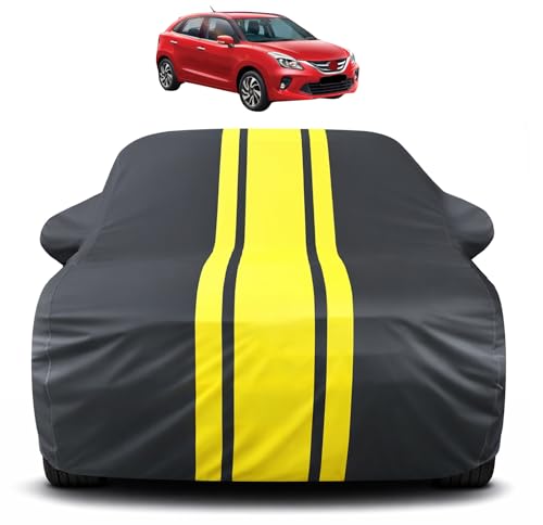 Image of Auto Hub Car Cover Compatible with Toyota Glanza with Antenna & Mirror Pocket, Soft Cotton Lining, Glanza Car Cover Waterproof - Yellow-Black