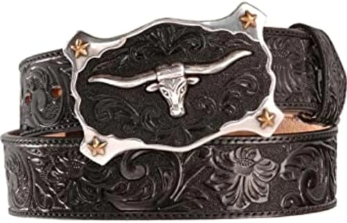 Justin Men's Longhorn Buckle Leather Belt Reg. and Big Black 42