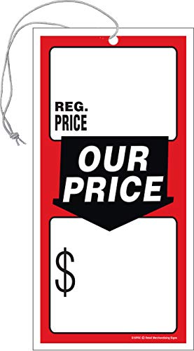 Retail Merchandising Signs LLC Elastic Knotted Price Sale Tags with Strings Merchandising Hang Tags Pack of 100 (1 7/8" x 3 5/8")