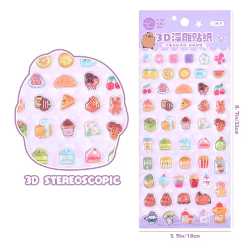 Image of Girl's 3D Cute Japanese Puff Sticker, 100+ Kawaii Dessert and Animal Mini Puffy Stickers, for DIY Scrapbooks Planner Journals Laptops Phone Case Decoration Gifts Rewards, Cream Cheese