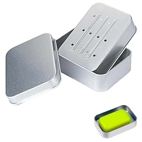 MEOAlBkey - Jabonera de viaje con tapa, jabonera de metal a prueba de fugas, estuche de viaje portátil para jabón de barra, soporte de jabón de viaje ideal para camping, gimnasio, senderismo y uso en