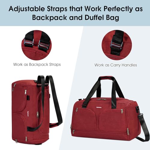 Gym Bag for Women Men Sports Backpack with Wet Pocket & Shoes Compartment Travel Duffle bag with Toiletry Bag Weekender Overnight Bag Carry On Backpack Red4