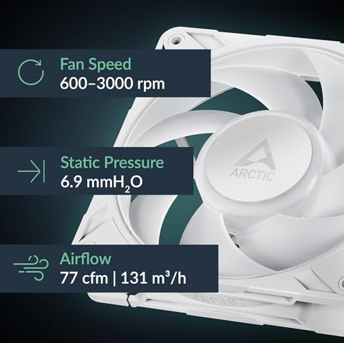 ARCTIC P12 Pro A-RGB (White) - 3 Pack - Powerful Premium Fan, 120 mm PWM Fan with Y-Cable Splitte, 600-3000 RPM, 0 RPM <5% PWM, 5V Digital RGB, Fluid Dynamic Bearing - White by ARCTIC - Image 2