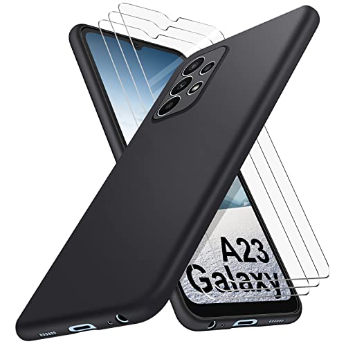 SOGUDE Coque Samsung Galaxy A23 4G/5G, 3 Pièces Verre Trempé Protection écran pour Galaxy A23 + Souple Premium Silicone TPU Housse Case pour Samsung Galaxy A23 4G/5G, Noir Cover