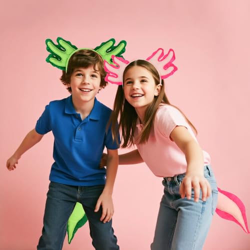 2 set Axolotl Costume Suits for Girls Axolotl Animal Headband Tail Toy for Kids Halloween Birthday Party Decoration by Pterosauria - Image 6