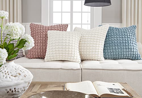 Set Of 2 Boho Pillow Covers 24X24 Decorative Farmhouse Pillow Covers Quilted Velvet Square Cushion Covers Soft Bubble Texture Euro Shams For Couch Sofa Bed Bedroom Car Living Room , Leather Pink #TOP4