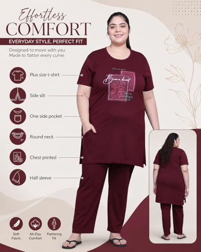 Image of In Love Women's Printed Cotton Plus Size Longline T-Shirt with Pockets | Cotton fabric - soft longline T-shirt with easy plus-size fit