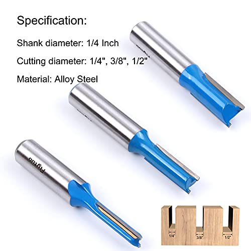 Flytuo Straight Dado Cut Router Bit 1/2 Shank, 3Pcs Double Flute Plywood Straight Cut Router Bit Set For Create Groove, Dado With Diameter 1/4", 3/8", 1/2" #TOP2
