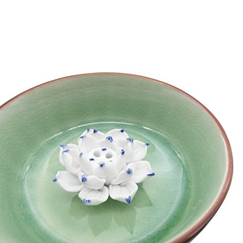 Trendbox Ceramic Handmade Artistic Veins Incense Holder Burner Stick Coil Lotus Ash Catcher Buddhist Water Lily Plate - Emerald #TOP3