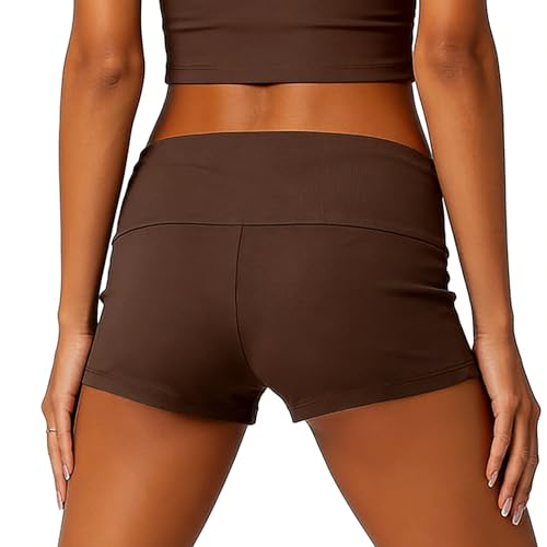 Image of KMBANGI Womens Fold Over Shorts Elastic Waist Y2k Lounge Shorts Foldover Cute Pajama Micro Bottoms Mini Shorts Sleepwear