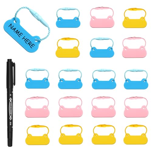 HVSWLY Name Tags for Kids,18PCS Waterproof Shoe Tags,Backpack Tags,Water Bottles Labels,Clothing Labels,Write-On Label for School Supplies,with 1 Marker(Soft Silicone)